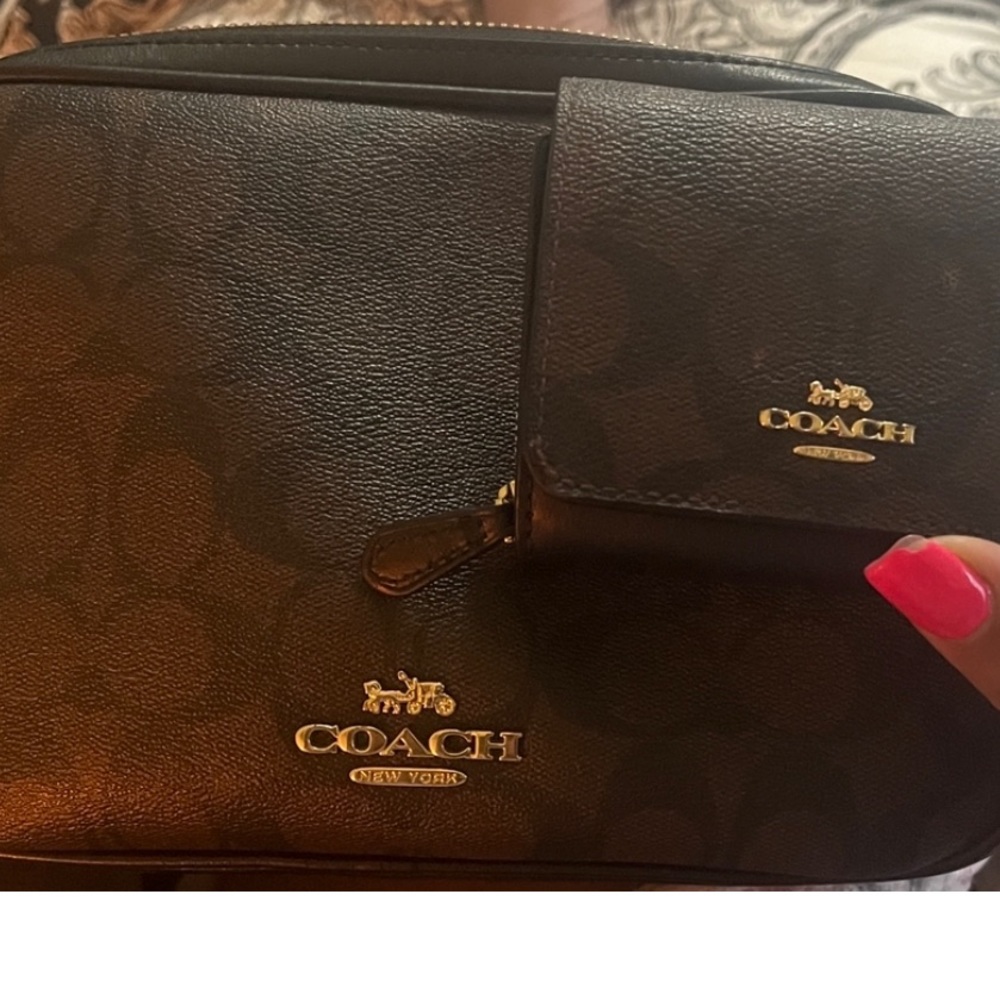 Coach Signature coated canvas with smooth leather